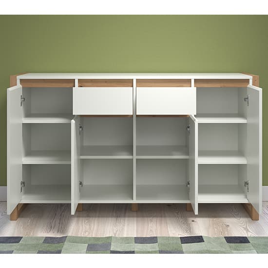 Depok Wooden Sideboard With 4 Doors 2 Drawers In White And Oak_3