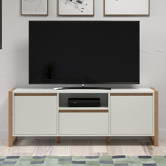 Depok Wooden TV Stand With 3 Doors In White And Oak_2