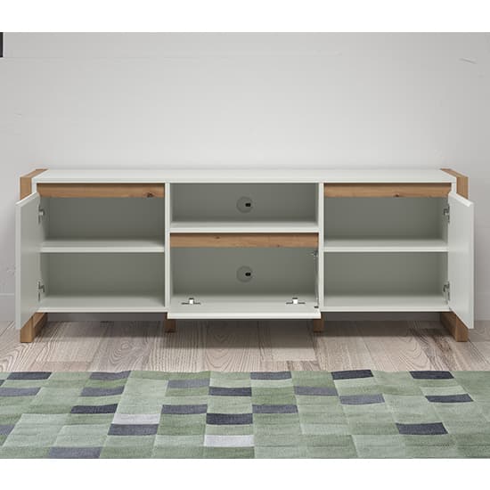 Depok Wooden TV Stand With 3 Doors In White And Oak_4