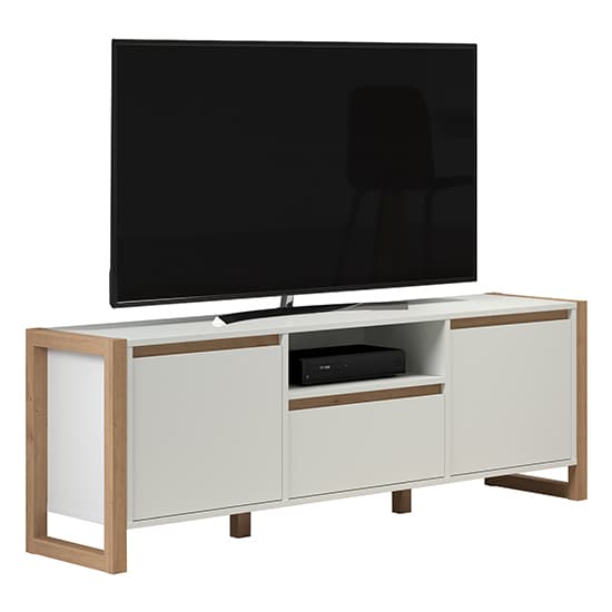 Depok Wooden TV Stand With 3 Doors In White And Oak_5