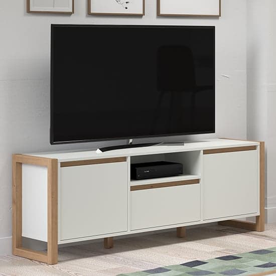 Depok Wooden TV Stand With 3 Doors In White And Oak_1