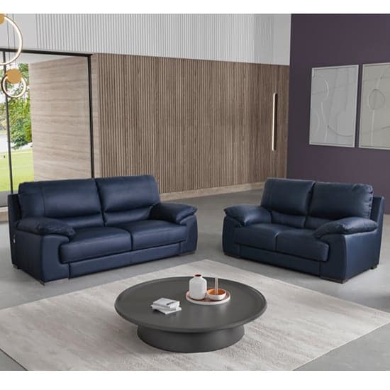 Derby Leather Fixed 2 Seater Sofa In Navy_2