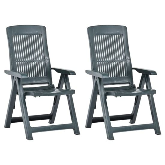 Derik Outdoor Green Plastic Reclining Chairs In Pair
