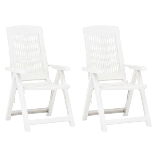 Derik Outdoor White Plastic Reclining Chairs In Pair