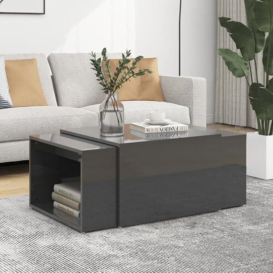 Derion High Gloss Set Of 3 High Gloss Coffee Tables In Grey_1