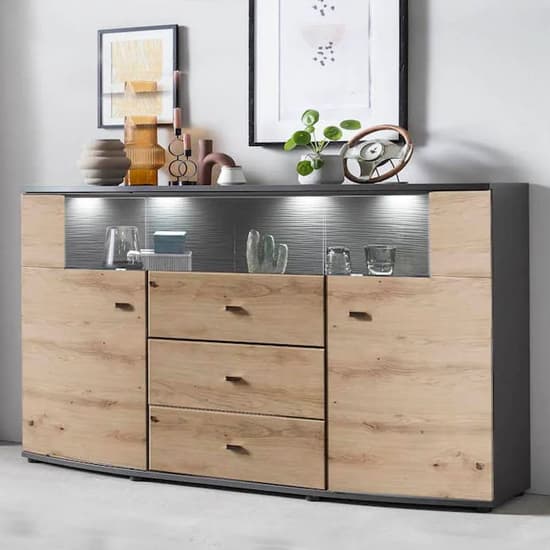 Derry Sideboard With 2 Doors 3 Drawers In Artisan Oak And LED_2