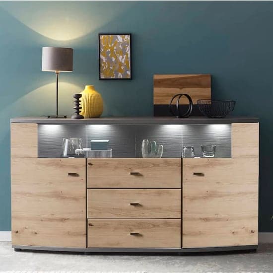 Derry Sideboard With 2 Doors 3 Drawers In Artisan Oak And LED_1