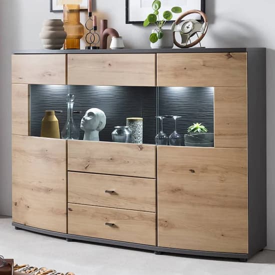 Derry Sideboard With 3 Doors 2 Drawers In Artisan Oak And LED_2
