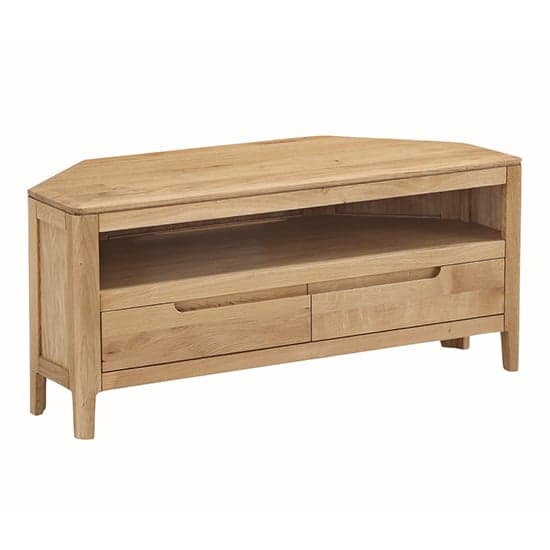 Derry Wooden TV Stand Corner With 2 Drawers In Oak_1