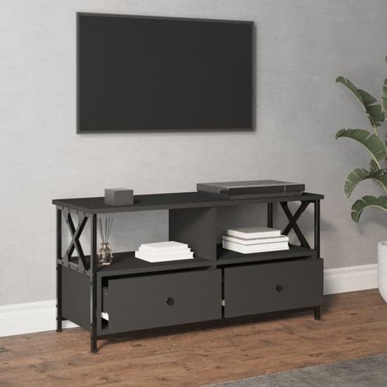 Derval Wooden TV Stand With 2 Drawers In Black_2
