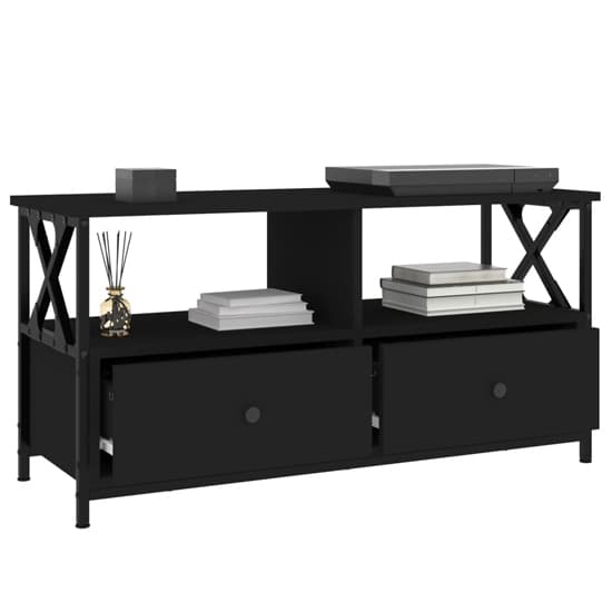Derval Wooden TV Stand With 2 Drawers In Black_4