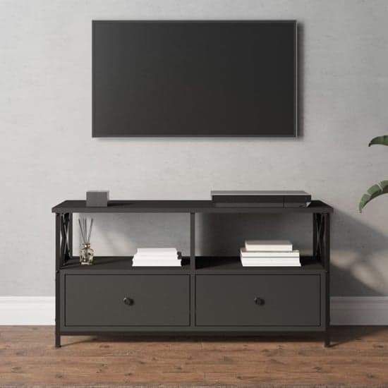 Derval Wooden TV Stand With 2 Drawers In Black_1