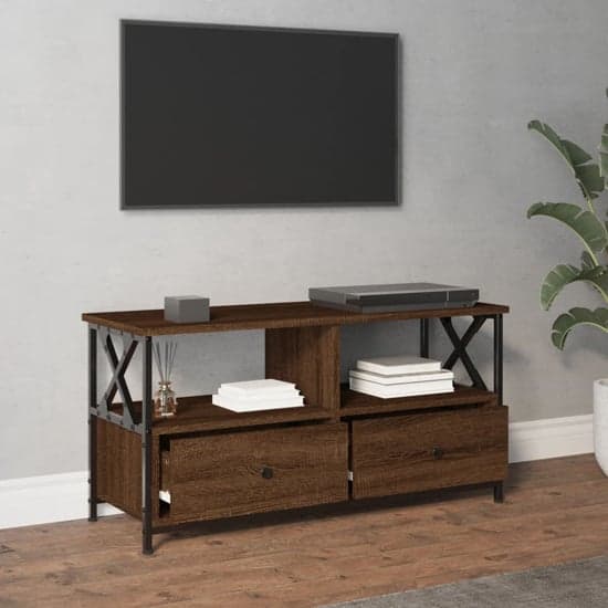 Derval Wooden TV Stand With 2 Drawers In Brown Oak_2
