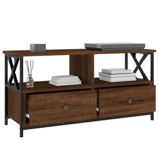Derval Wooden TV Stand With 2 Drawers In Brown Oak_4