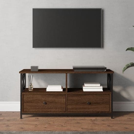Derval Wooden TV Stand With 2 Drawers In Brown Oak_1