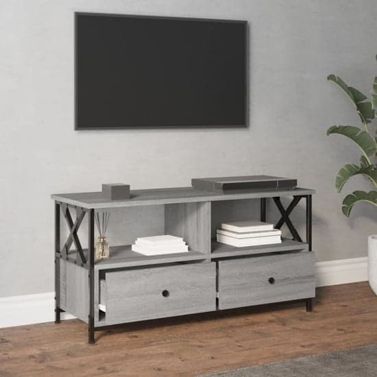 Derval Wooden TV Stand With 2 Drawers In Grey Sonoma Oak_2
