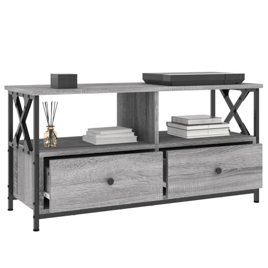 Derval Wooden TV Stand With 2 Drawers In Grey Sonoma Oak_4