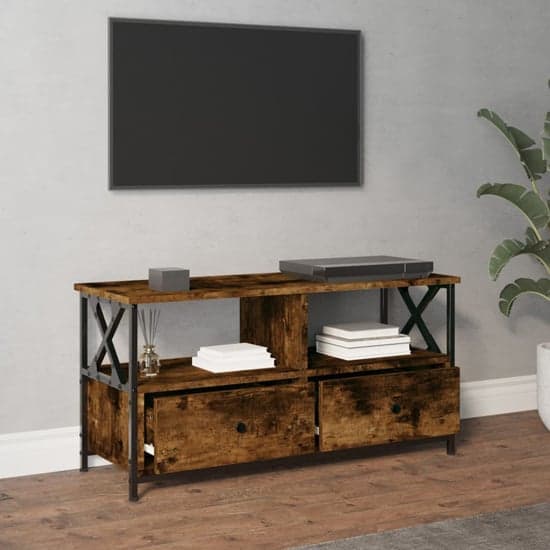 Derval Wooden TV Stand With 2 Drawers In Smoked Oak_2