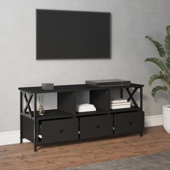 Derval Wooden TV Stand With 3 Drawers In Black_2