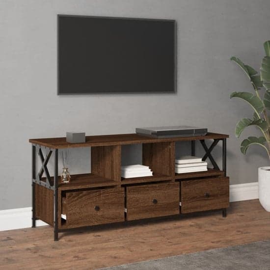 Derval Wooden TV Stand With 3 Drawers In Brown Oak_2