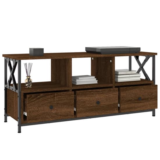 Derval Wooden TV Stand With 3 Drawers In Brown Oak_4