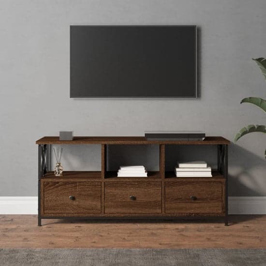 Derval Wooden TV Stand With 3 Drawers In Brown Oak_1