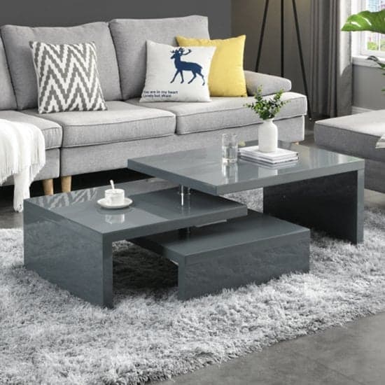 Design Rotating High Gloss Coffee Table With 3 Tops In Grey | Furniture ...