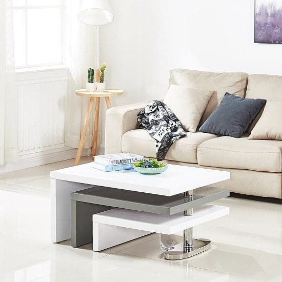 Design Rotating High Gloss Coffee Table In White And Grey