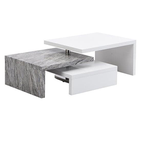 Design Rotating White Gloss Coffee Table In Melange Marble Effect_5
