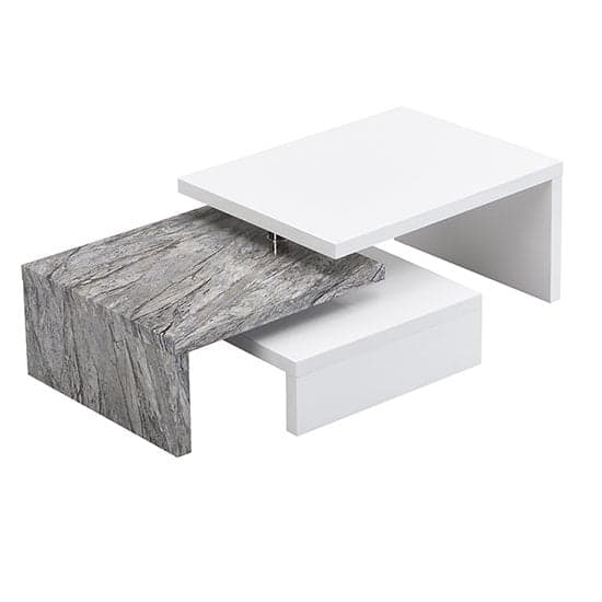Design Rotating White Gloss Coffee Table In Melange Marble Effect_6