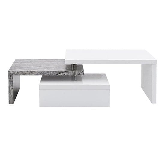 Design Rotating White Gloss Coffee Table In Melange Marble Effect_7