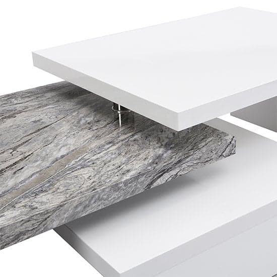 Design Rotating White Gloss Coffee Table In Melange Marble Effect_9