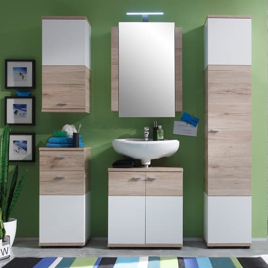 Desire Bathroom Furniture Set In Sanremo Oak And White With LED_1
