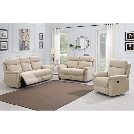 Dessel Fabric Electric Recliner 3 Seater Sofa In Natural_4