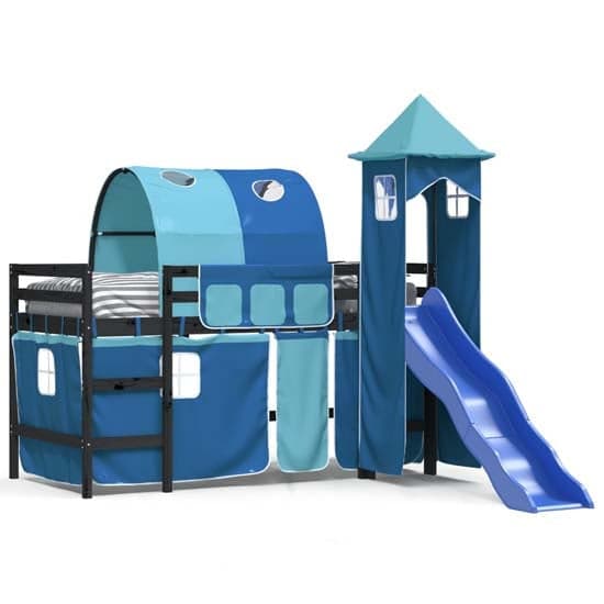 Destin Pinewood Kids Loft Bed In Black With Blue Tower_2