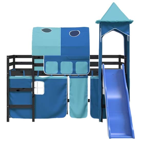 Destin Pinewood Kids Loft Bed In Black With Blue Tower_5
