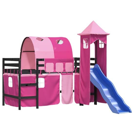 Destin Pinewood Kids Loft Bed In Black With Pink Tower_4