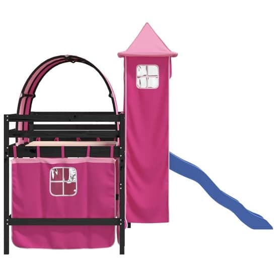 Destin Pinewood Kids Loft Bed In Black With Pink Tower_6