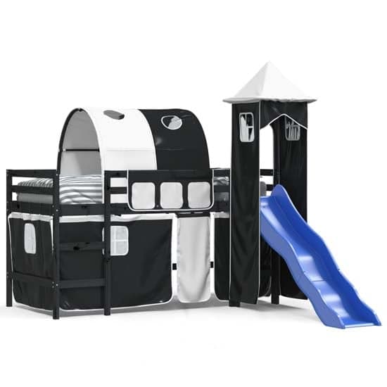 Destin Pinewood Kids Loft Bed In Black With White Black Tower_2