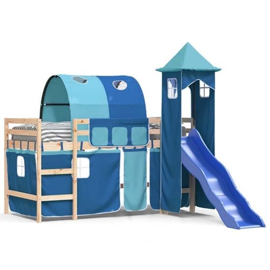 Destin Pinewood Kids Loft Bed In Natural With Blue Tower_2