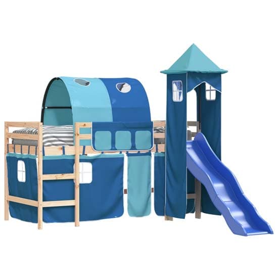 Destin Pinewood Kids Loft Bed In Natural With Blue Tower_3