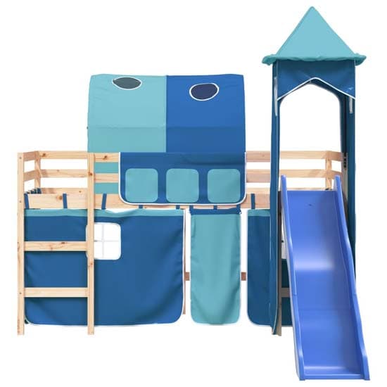 Destin Pinewood Kids Loft Bed In Natural With Blue Tower_5