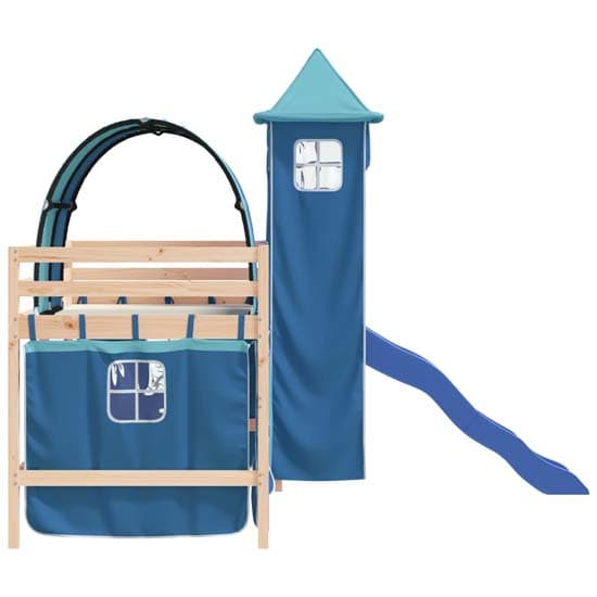 Destin Pinewood Kids Loft Bed In Natural With Blue Tower_6