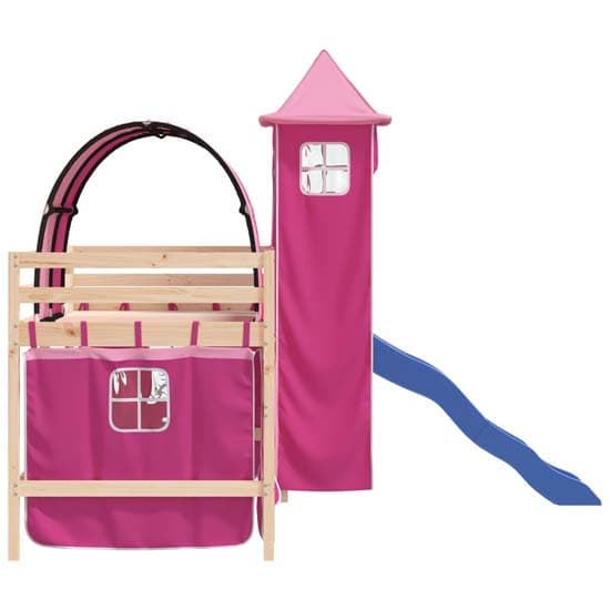 Destin Pinewood Kids Loft Bed In Natural With Pink Tower_6