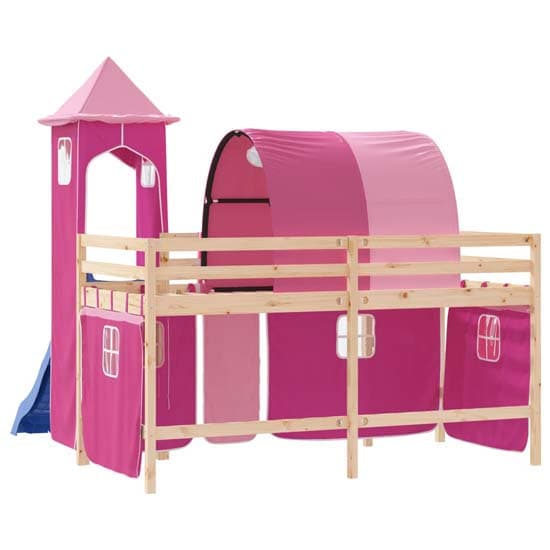 Destin Pinewood Kids Loft Bed In Natural With Pink Tower_7