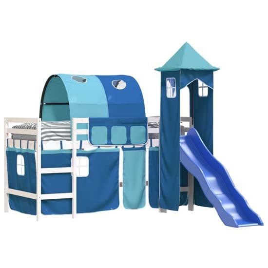 Destin Pinewood Kids Loft Bed In White With Blue Tower_3