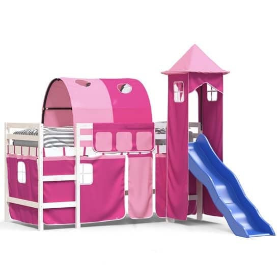 Destin Pinewood Kids Loft Bed In White With Pink Tower_2