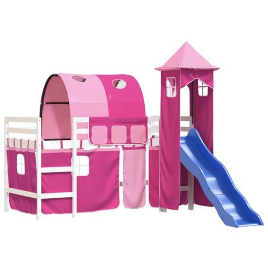 Destin Pinewood Kids Loft Bed In White With Pink Tower_4