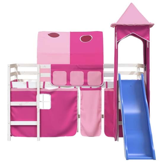 Destin Pinewood Kids Loft Bed In White With Pink Tower_5