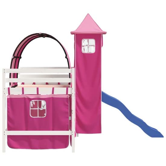 Destin Pinewood Kids Loft Bed In White With Pink Tower_6